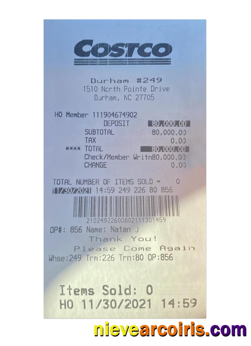 COSTCO payment receipt